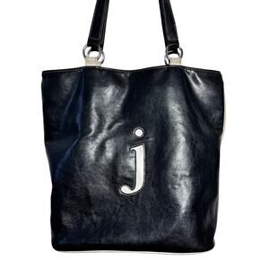 XOXO Vintag 90s Y2K J Monogram Shoulder Bag Black White Faux Leather Preppy